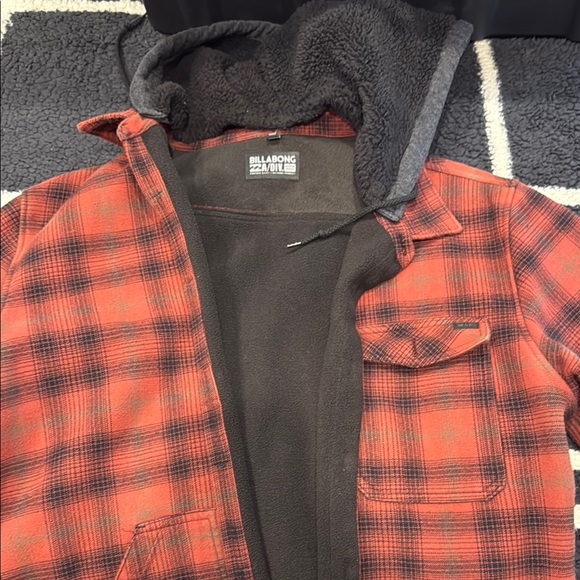 Billabong Red and Black Checkered Hoodie Adventure Division - Picture 1 of 1